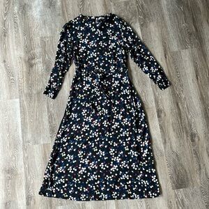 Zara Black Multicolor Dotted Long Sleeve Belted Maxi Dress Size XL